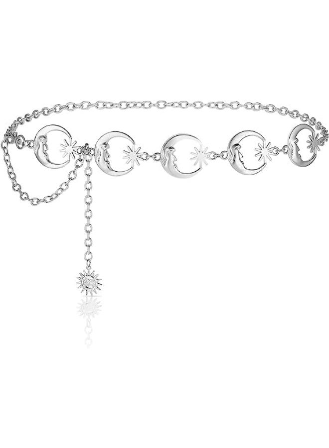 ChicAbode Waist Chain Belt for Women, Multiple Moon Star Body Chain, Metal Women's Chain Belts, Dress Goth Belt, Vintage Women's Belts, Body Jewelry - Image 2